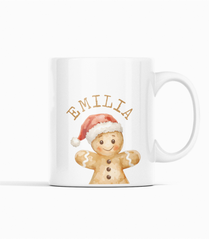 Festliche Keramiktasse mit individuellem Namen und Lebkuchen-Design